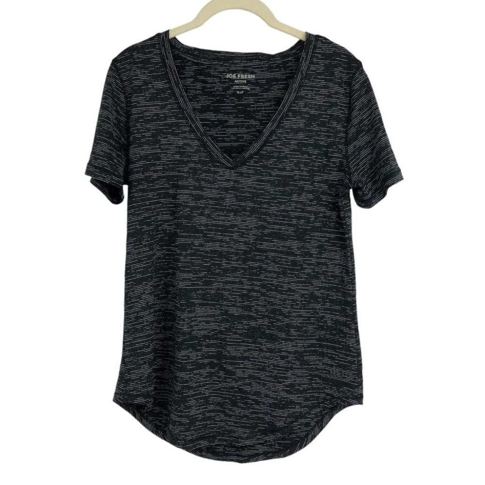 Joe Fresh Active grey heathered deep v-neck rounded hem workout t-shirt size S